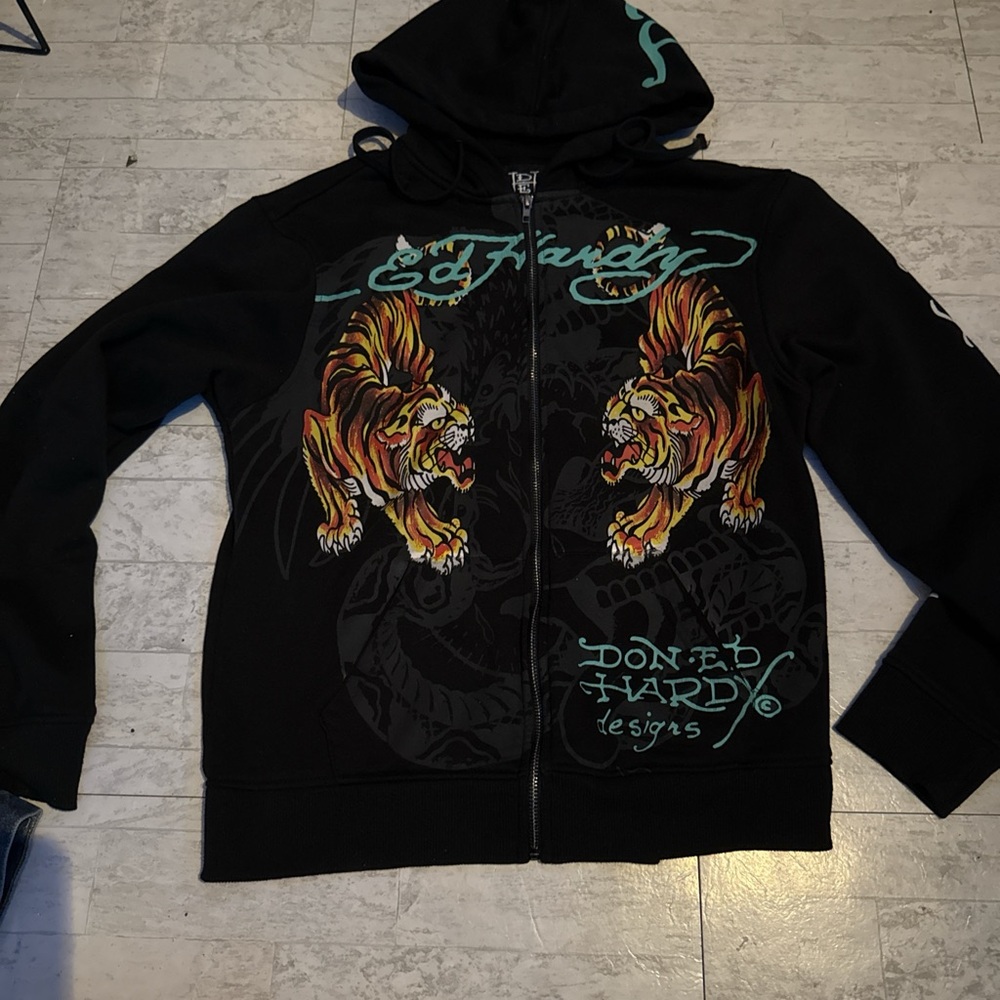 Ed Hardy Black Hoodie with Tiger Design